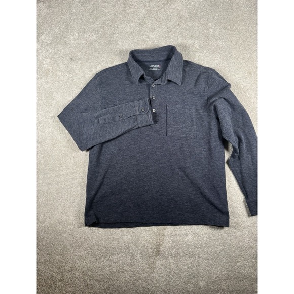 UNTUCKit Argill Polo Shirt Mens Medium Long Sleeve Heather Navy Blue Pocket - Picture 4 of 9